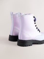 Purple Metallic Lilo & Stitch Warm Lined Lace up Ankle Boots - Image 3 of 5