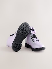 Purple Metallic Lilo & Stitch Warm Lined Lace up Ankle Boots - Image 4 of 5