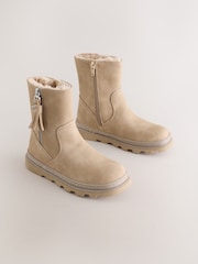 Neutral Fur Lined Tassel Boots - Image 1 of 5