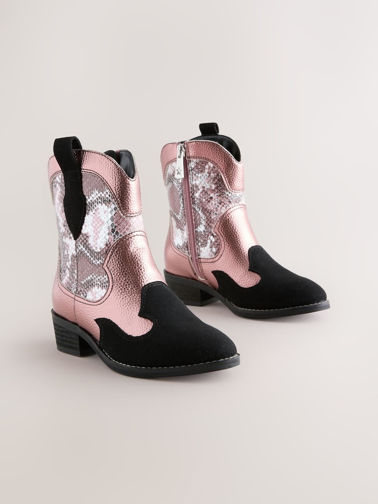 Pink Snake Print Western Ankle Boots - Image 1 of 5