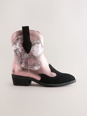 Pink Snake Print Western Ankle Boots - Image 2 of 5