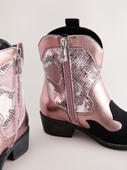 Pink Snake Print Western Ankle Boots - Image 3 of 5