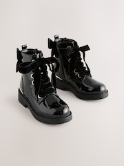 Black Patent Lace-Up Boots - Image 1 of 5