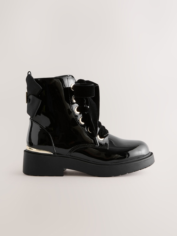 Black Patent Lace-Up Boots - Image 2 of 5