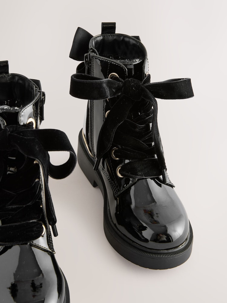 Black Patent Lace-Up Boots - Image 5 of 5