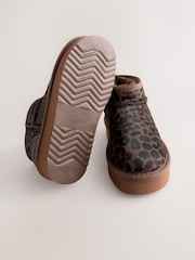 Chocolate Brown Leopard Print Standard Fit (F) Flatform Mini Warm Lined Water Repellent Suede Pull-On Boots - Image 7 of 7