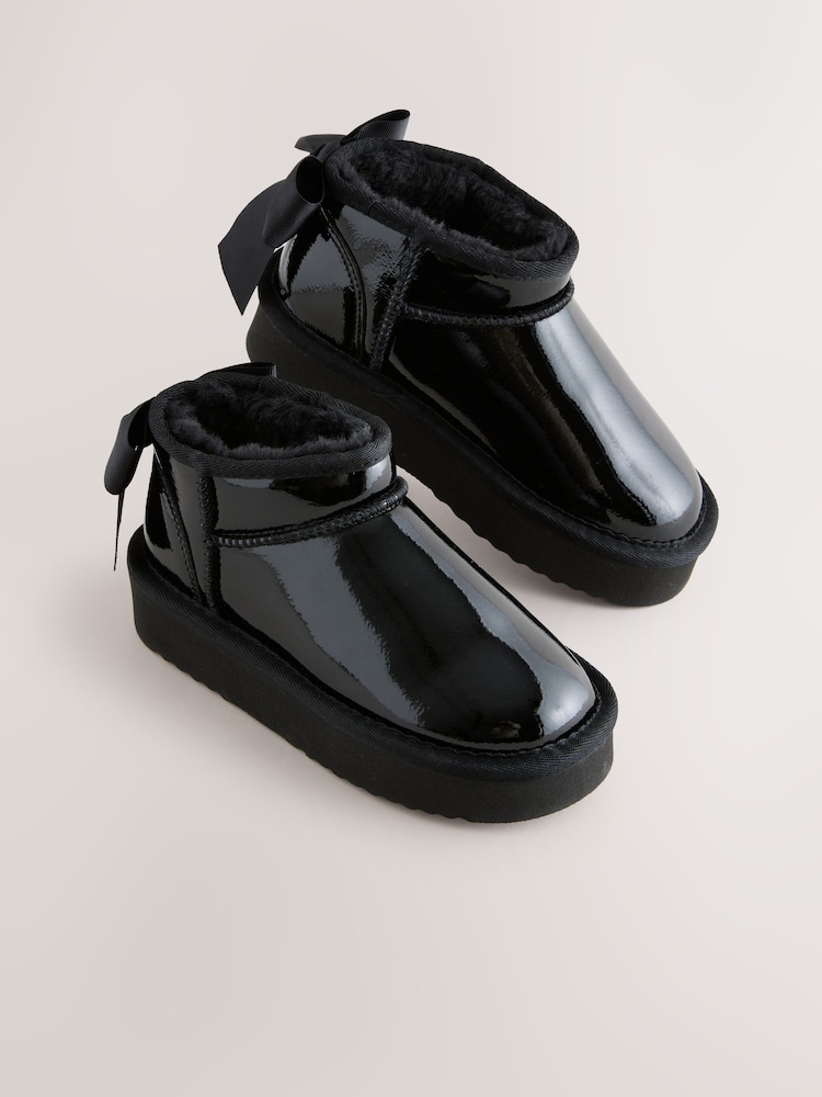 Črn patent - Mini Warm Lined Pull on Boots - Slika 1 iz 5