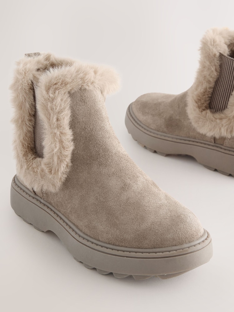 Mink Brown Suede Fur Lined Chelsea Boots - Image 5 of 5