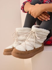 Tan Brown / Ecru - Borg Water Resistant Boots - صورة 1 من 7