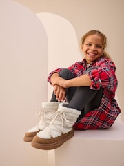 Tan Brown / Ecru - Borg Water Resistant Boots - صورة 2 من 7