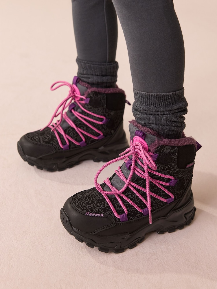 Black/Purple Printed Waterproof Walking Boots - Image 1 of 5 Black/Purple Printed Waterproof Walking Boots - Image 1 of 5