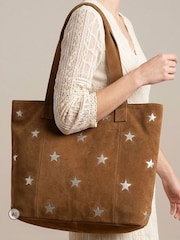 Jones Bootmaker Tan Suede Brown Dayna Star Leather Bag - Image 1 of 3