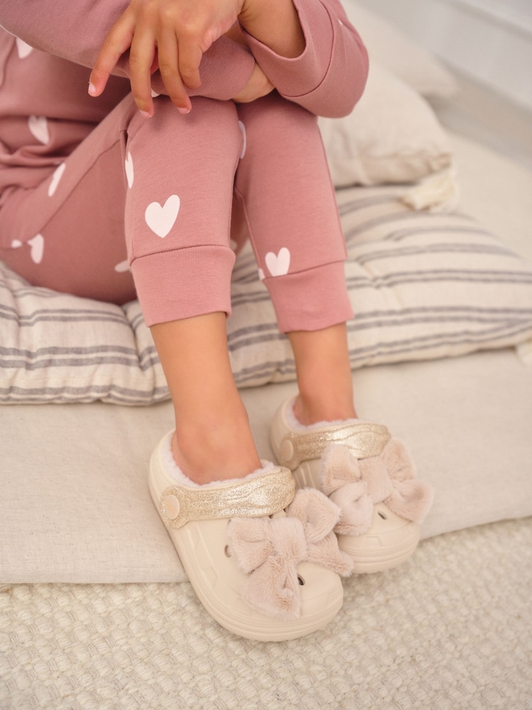 Bone Faux Fur Lined Clog Slippers - Image 1 of 7