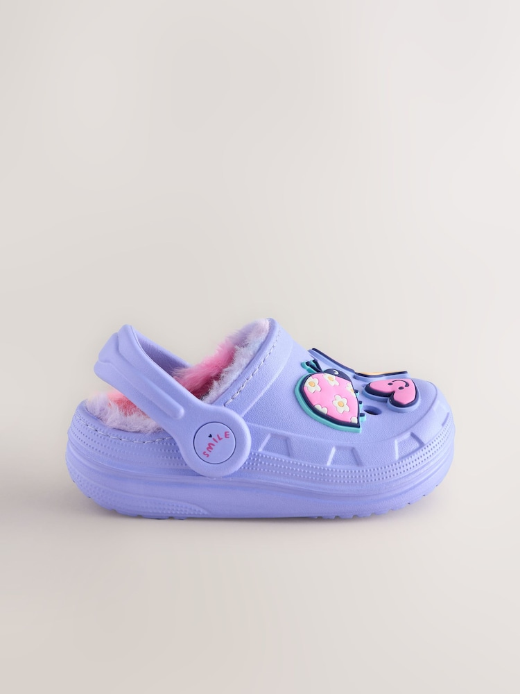Purple Faux Fur Lined Clog Slippers - Image 2 of 5 Purple Faux Fur Lined Clog Slippers - Image 2 of 5
