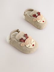 Neutral Christmas Reindeer Clog Slippers - Image 1 of 5