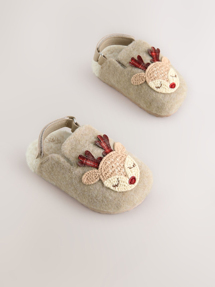 Neutral Christmas Reindeer Clog Slippers - Image 1 of 5