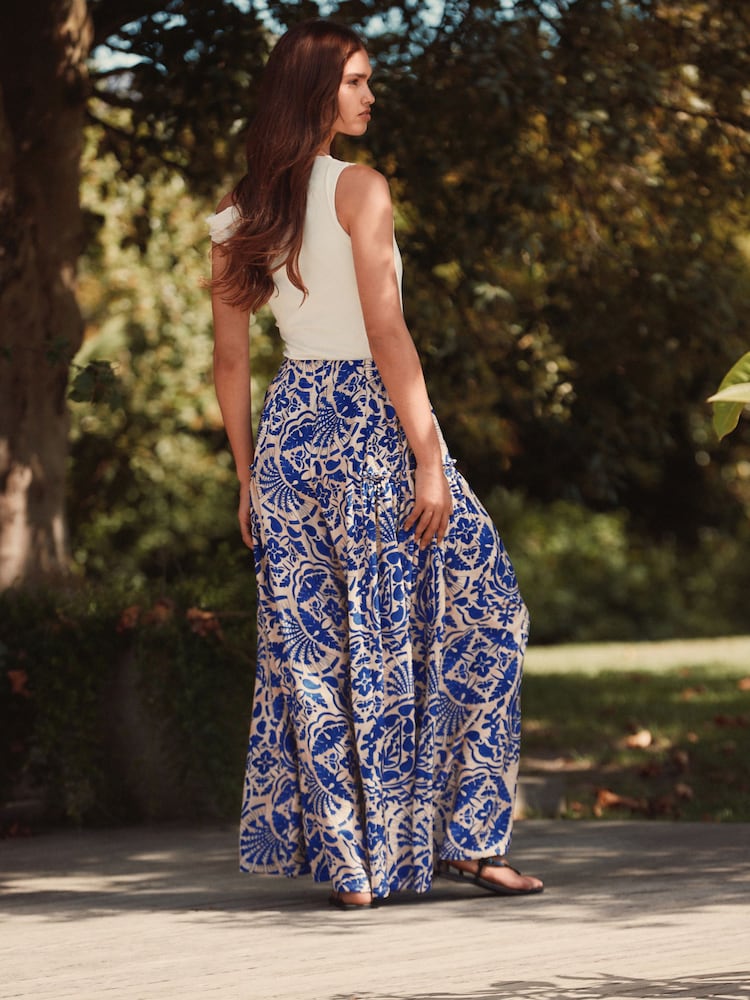 Blue/White Print Palazzo Trousers - Image 2 of 8