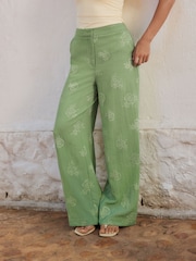 Green - Wide Leg Embossed Trousers - Image 2 of 7