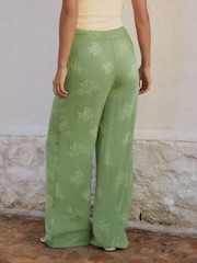 Green - Wide Leg Embossed Trousers - Image 3 of 7