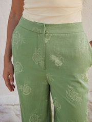 Green - Wide Leg Embossed Trousers - Image 4 of 7