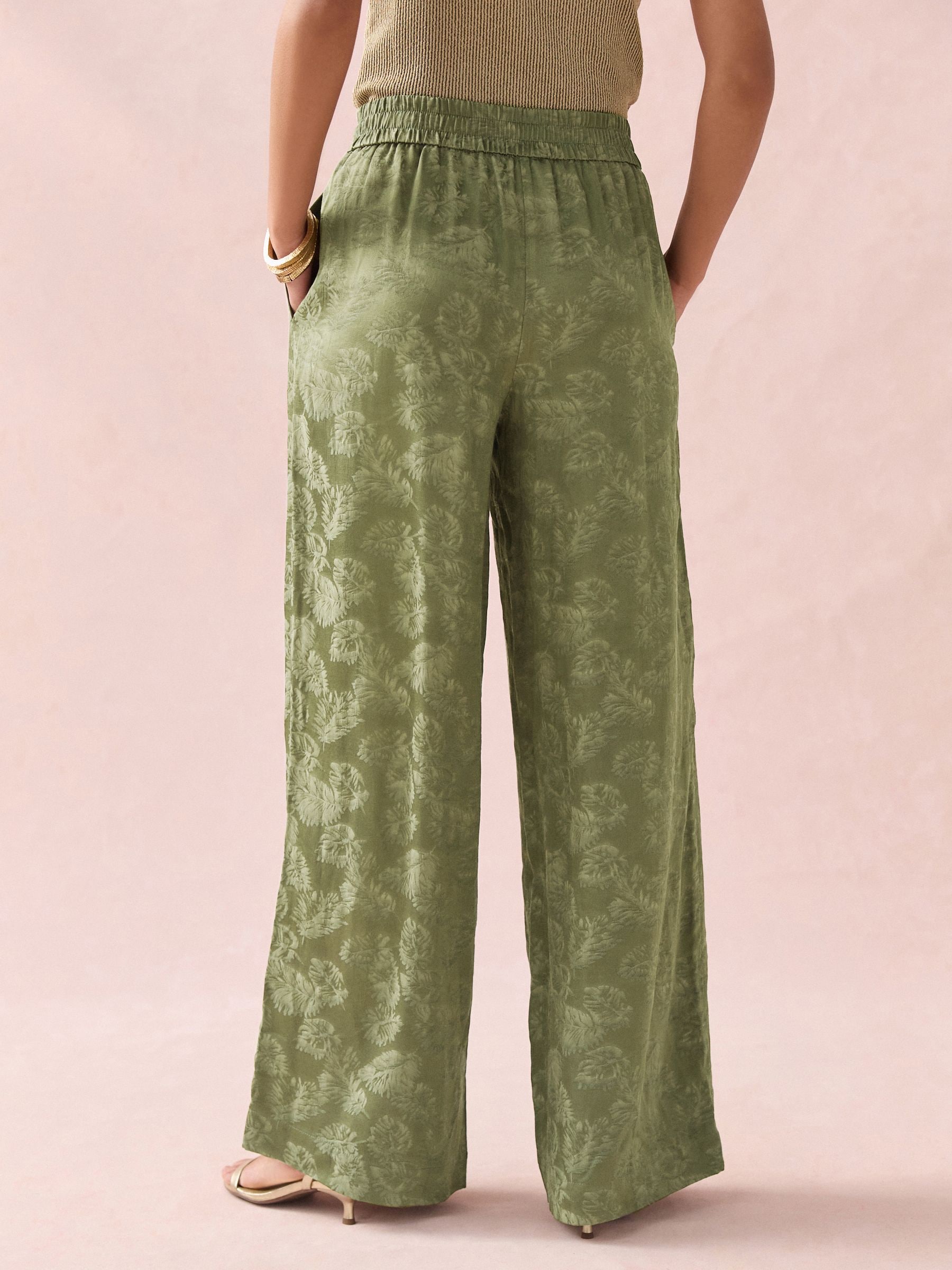 Buy Khaki Green Satin Jacquard Wide Leg Trousers from Next USA