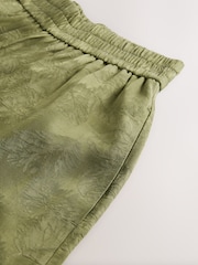 Khaki Green Satin Jacquard Wide Leg Trousers - Image 9 of 10