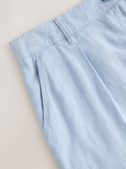 Light Blue Scalloped Hem Embroidered Linen Rich Shorts - Image 6 of 7