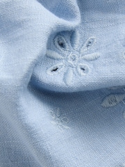 Light Blue Scalloped Hem Embroidered Linen Rich Shorts - Image 7 of 7