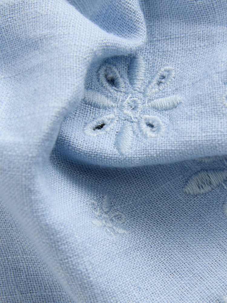 Light Blue Scalloped Hem Embroidered Linen Rich Shorts - Image 7 of 7