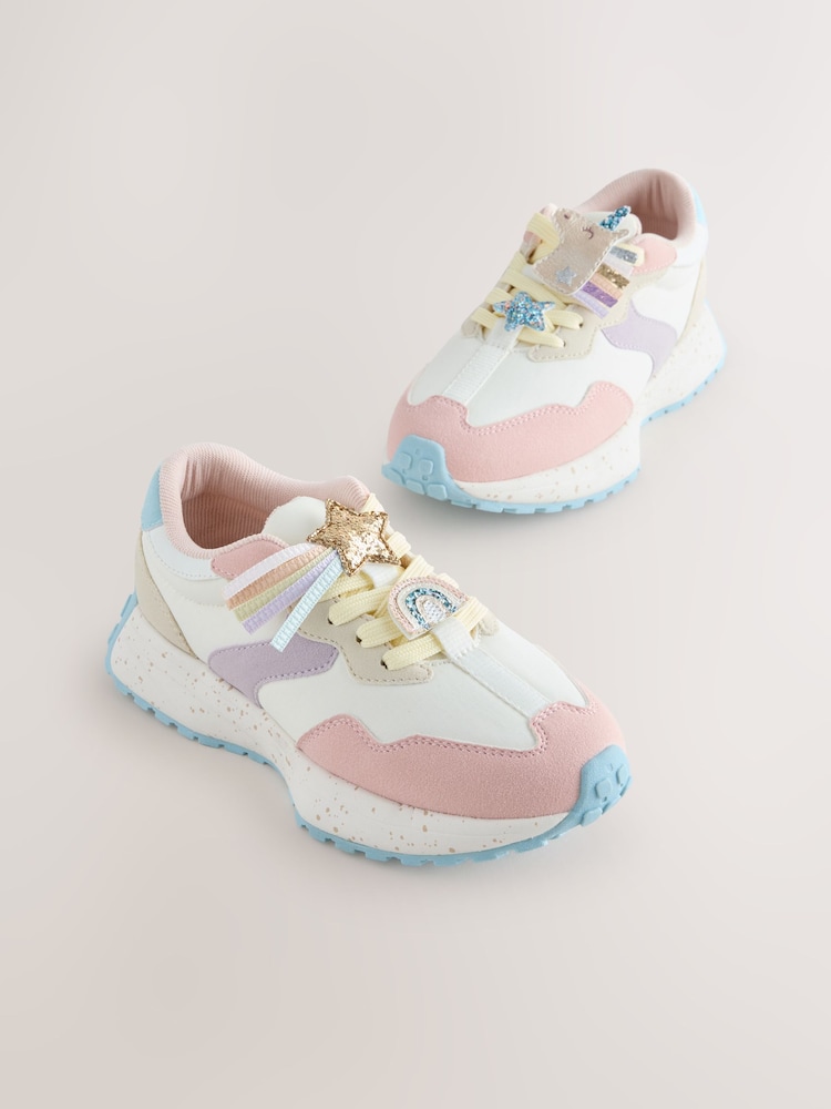 Pink Pastel Unicorn Lace-Up Chunky Trainers - Image 1 of 7