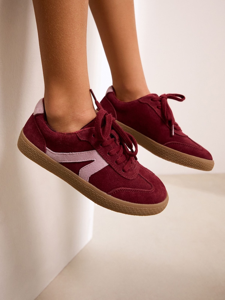 Burgundy Red Lace-Up Lifestyle Trainers - Image 1 of 9
