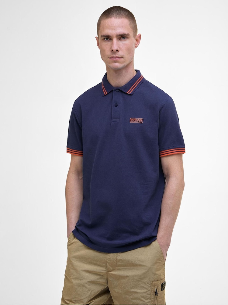 Barbour® International Blue Calibrated 100% Cotton Polo Shirt - Image 1 of 5