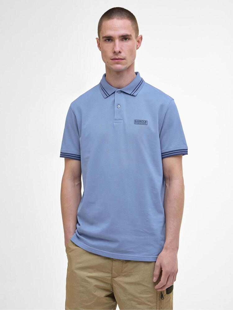 Barbour® International Blue Calibrated 100% Cotton Polo Shirt - Image 1 of 5 Barbour® International Blue Calibrated 100% Cotton Polo Shirt - Image 1 of 5