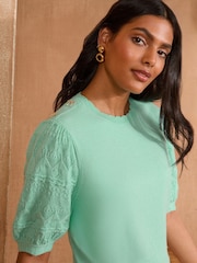 Love & Roses Green Scallop Bow Embroidered Top - Image 1 of 5
