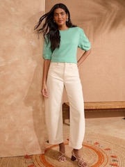 Love & Roses Green Scallop Bow Embroidered Top - Image 4 of 5