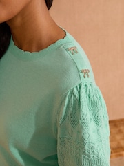 Love & Roses Green Scallop Bow Embroidered Top - Image 5 of 5