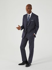 Skopes Blue Tailored Fit Thoresby Ultimate Comfort Check Suit Trousers - Image 1 of 6