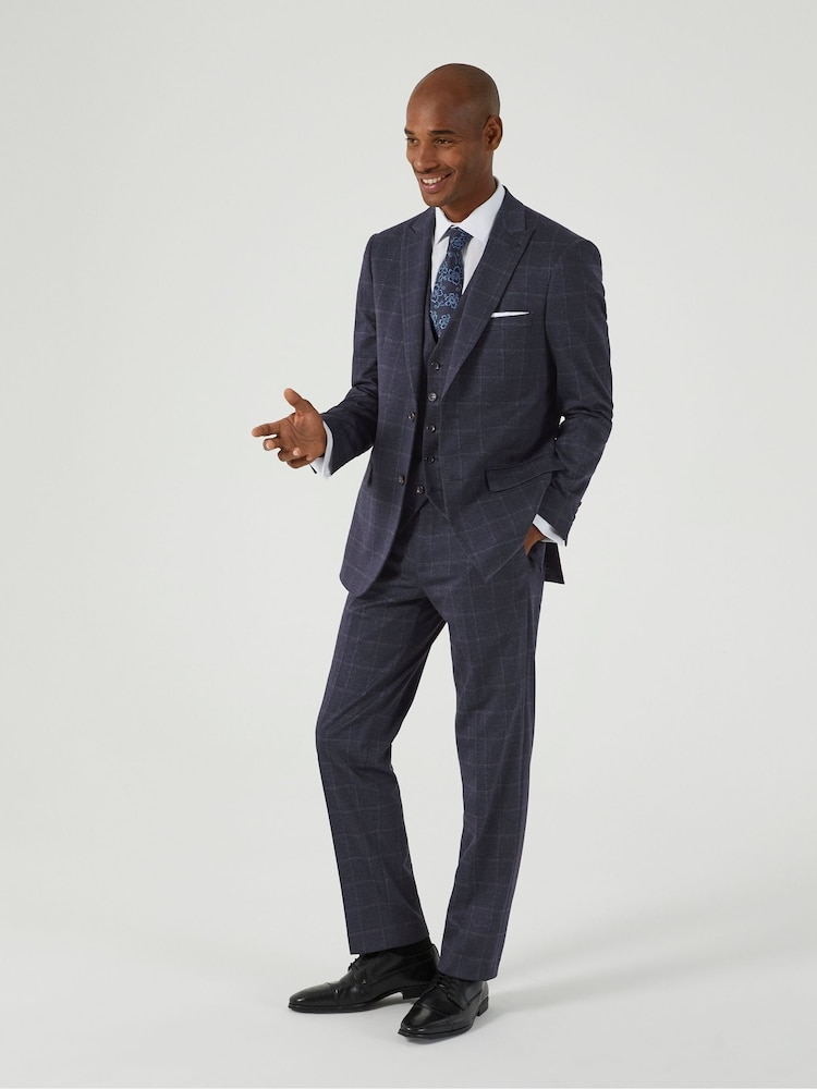 Skopes Blue Tailored Fit Thoresby Ultimate Comfort Check Suit Trousers - Image 1 of 6