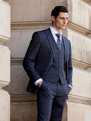 Skopes Blue Tailored Fit Thoresby Ultimate Comfort Check Suit Trousers - Image 2 of 6