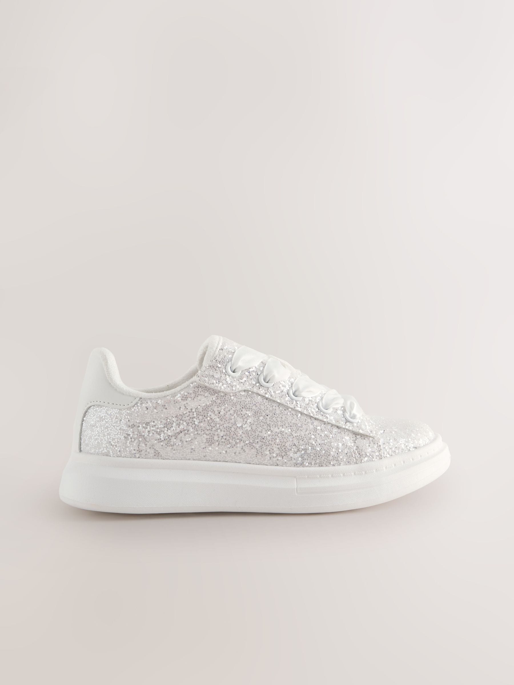 D.A.T.E. ホワイト×グリッター　スニーカー Buy White Glitter Lace Up Trainers from Next USA
