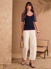 Love & Roses Navy Scallop Knitted top - Image 4 of 4