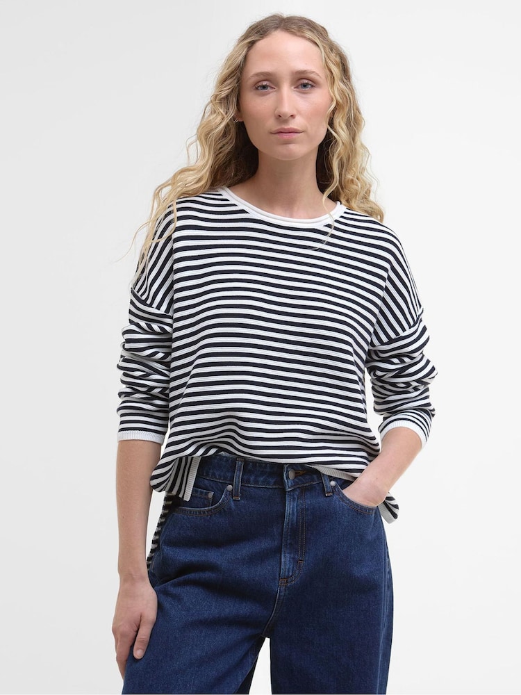 Barbour® Blue Marine Stripe Knitted 100% Cotton Jumper - Image 1 of 5