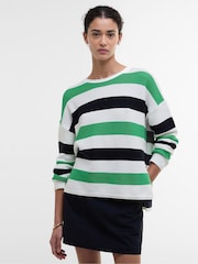 Barbour® Green Marine Stripe Knitted 100% Cotton Jumper - Image 1 of 5