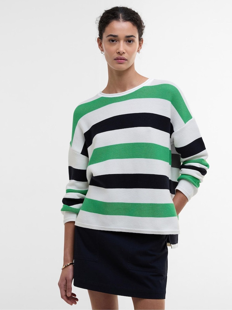 Barbour® Green Marine Stripe Knitted 100% Cotton Jumper - Image 1 of 5