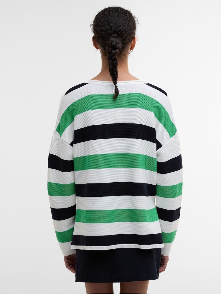 Barbour® Green Marine Stripe Knitted 100% Cotton Jumper - Image 2 of 5