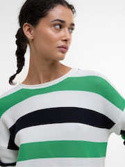 Barbour® Green Marine Stripe Knitted 100% Cotton Jumper - Image 3 of 5