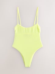 self. Lime Green Crinkle High Leg Tummy Control Scoop Swimsuit - Image 1 of 4