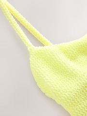 self. Lime Green Crinkle High Leg Tummy Control Scoop Swimsuit - Image 3 of 4