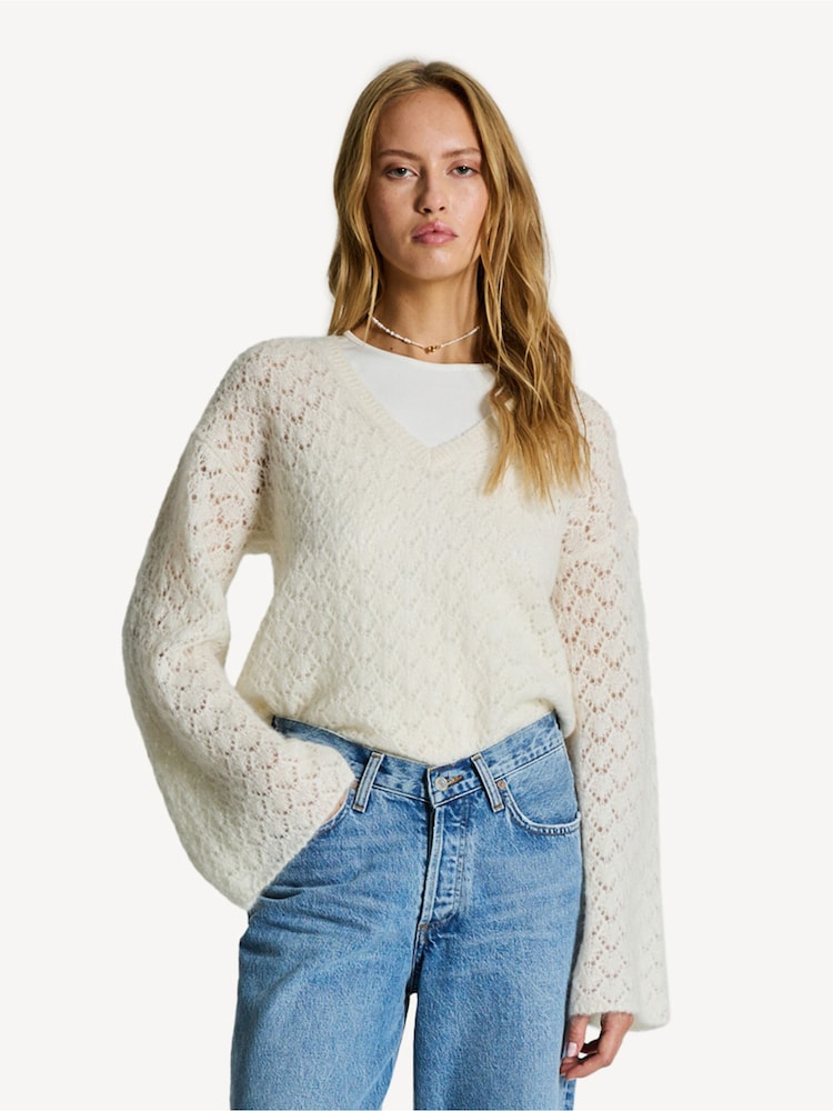 By Malene Birger White Cimone Mohair Blend Crochet Jumper - Image 1 of 6 By Malene Birger White Cimone Mohair Blend Crochet Jumper - Image 1 of 6