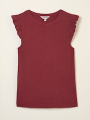 FatFace Burgundy Red Frill Sleeveless Top - Image 1 of 1